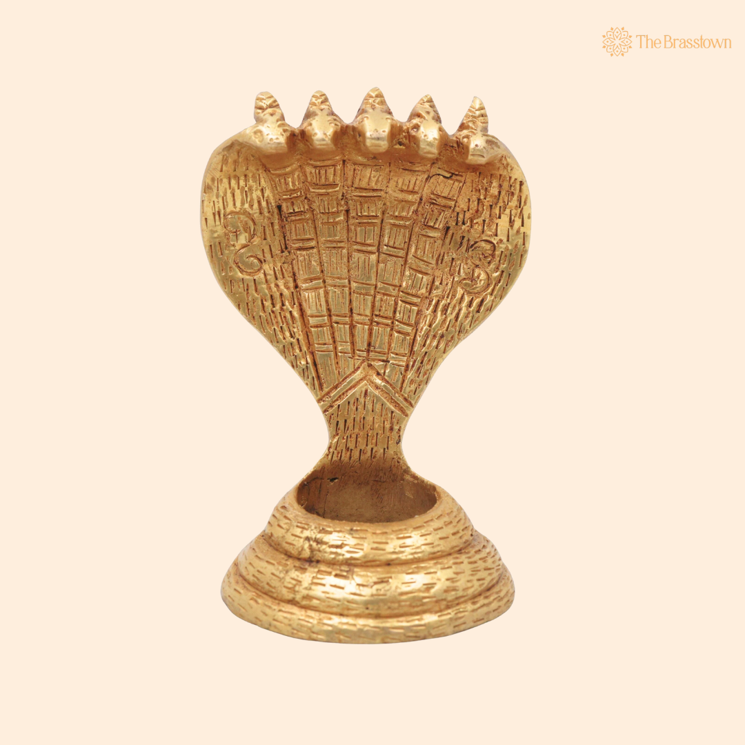 Brass Sheshnag Murti – Adi Shesha Ananta Nag Vigraha, Peetal Sarparaja Idol for Puja, Mandir &amp; Spiritual Décor 4 Inch