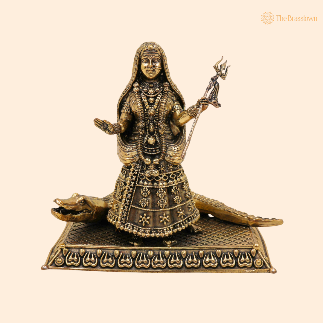 Brass Khodiyar Mata Idol – Handcrafted Khodal Maa Murti / Vigraha for Home Pooja, Temple Décor &amp; Spiritual Blessings 4.5 Inch