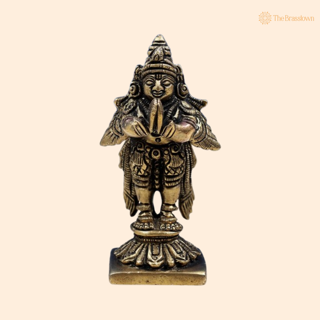 Handcrafted Brass Garuda Idol – A Symbol of Devotion and Divine Protection 3 Inch