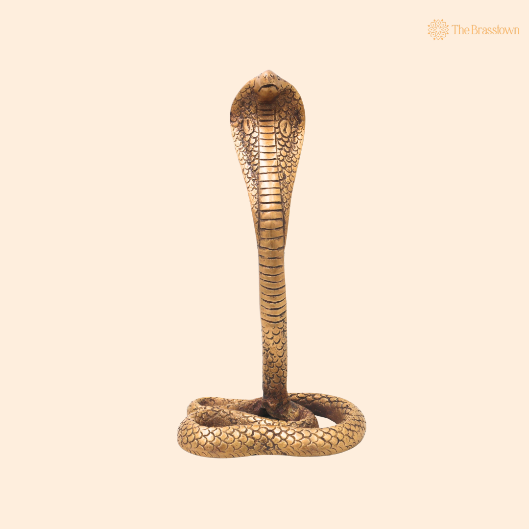 Brass Snake Handcrafted Naag Devta Idol – Handcrafted Naag Devta Murti for Pooja, Vastu, Home Mandir, Spiritual Décor &amp; Traditional Gifting 10.5 Inch