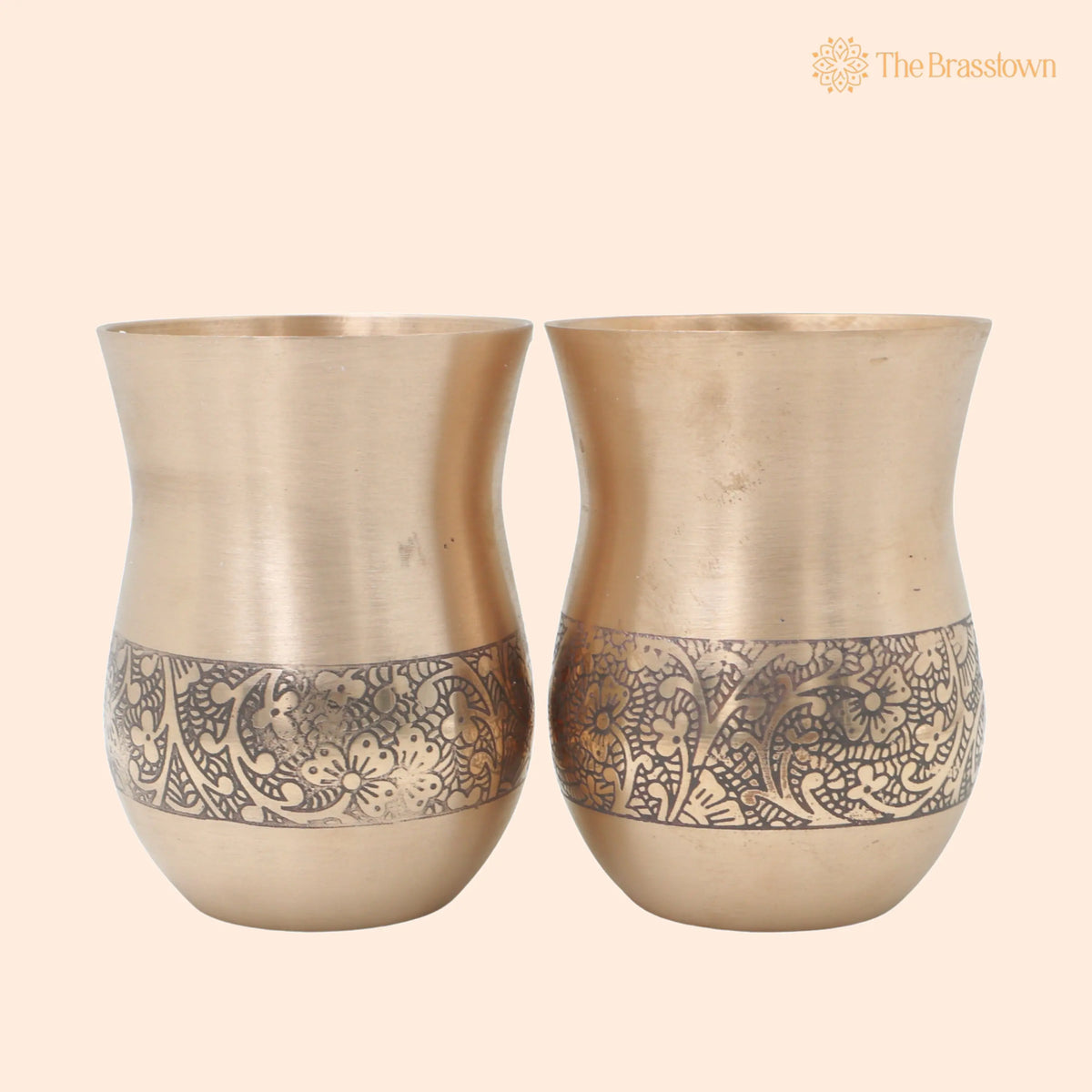 Bronze Glass Set of 2 – Handcrafted Traditional Indian Drinkware Pair for Pooja, Home Decor &amp; Gifting 4 Inch 1