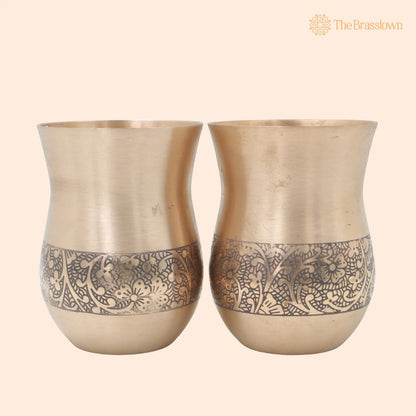 Bronze Glass Set of 2 – Handcrafted Traditional Indian Drinkware Pair for Pooja, Home Decor &amp; Gifting 4 Inch 1