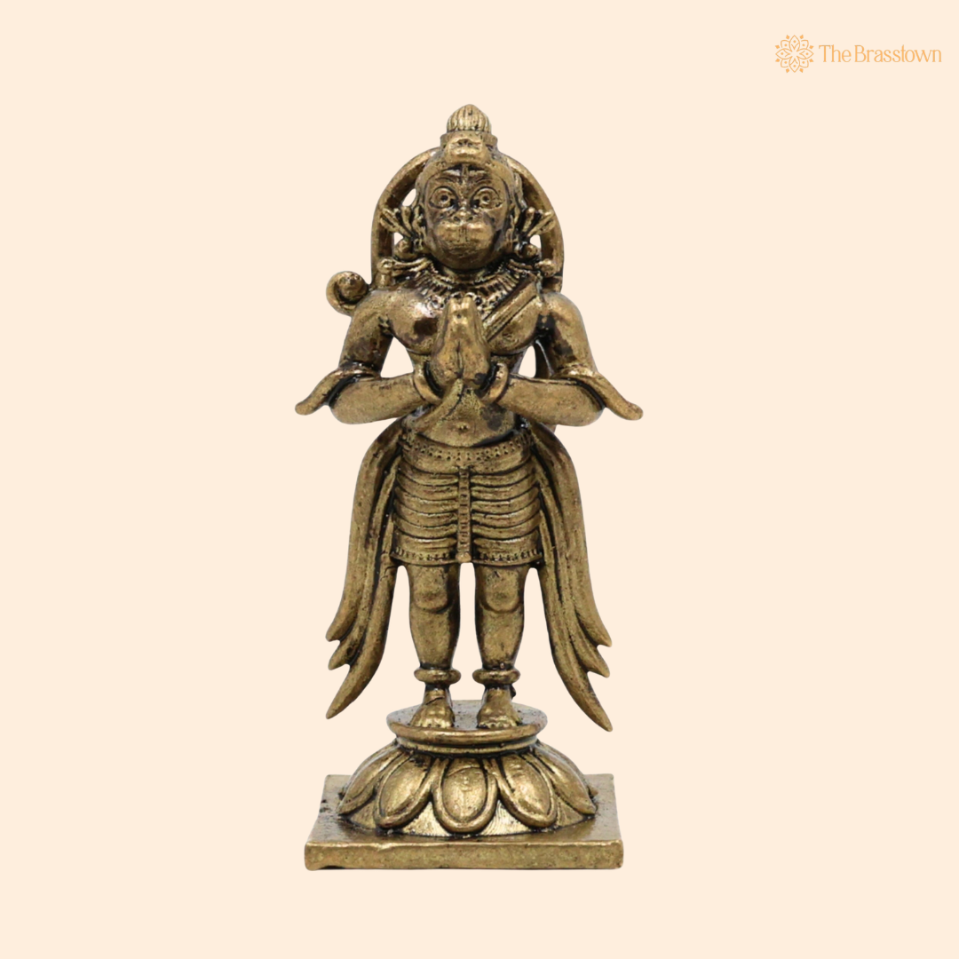 Handcrafted Brass Hanuman Idol 2.5 Inch front view – pure brass handcrafted India