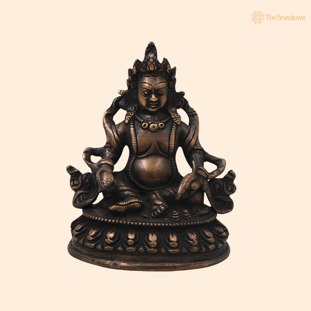 Brass Kubera Idol – Handcrafted Vaishravana Wealth Murti for Vastu, Pooja, Home Mandir, Décor &amp; Spiritual Gifting 6.5 Inch