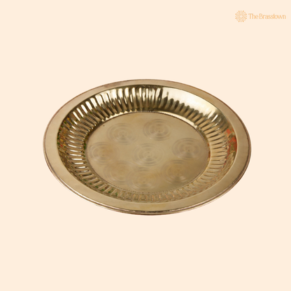 Brass Handcrafted Pooja Thali – Traditional Peetal Aarti Plate (Pital Puja Thambalam) for Hindu Worship &amp; Temple Rituals 1 Inch