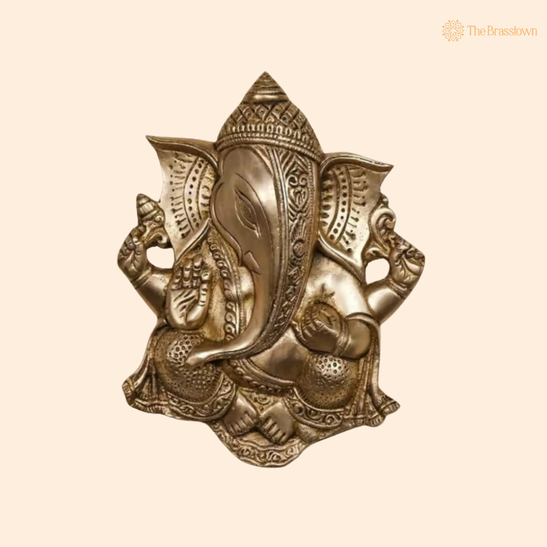 Blessing Ganesha Wall Hanging 9 Inch front view – pure brass handcrafted India