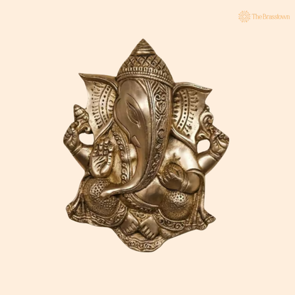 Blessing Ganesha Wall Hanging 9 Inch front view – pure brass handcrafted India