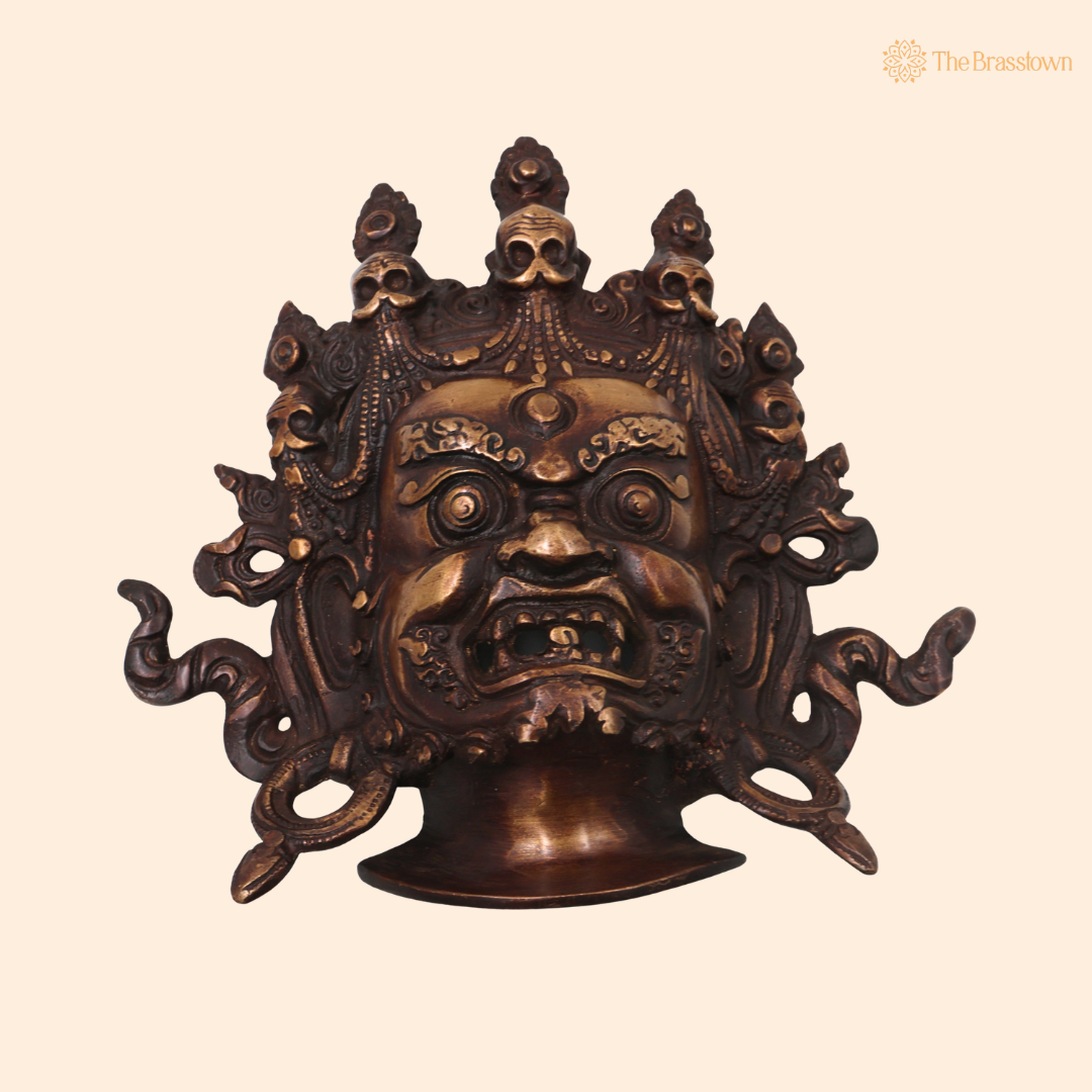 Brass Kala Bhairava Face Wall Hanging – Traditional Bhairavnath Mukh Wall Décor for Pooja, Vastu, Temple &amp; Spiritual Gifting 7.5 Inch