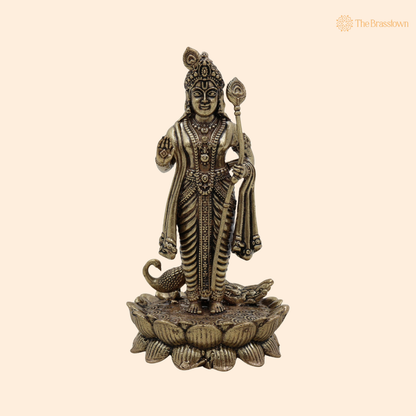 Brass Murugan Idol with Peacock 4 Inch front view – pure brass handcrafted India