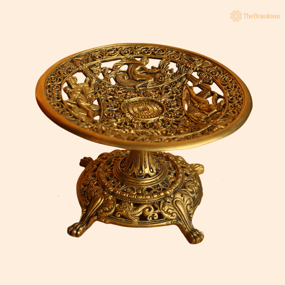 Handcrafted Brass Coffee Table Tray 5.5 Inch front view – pure brass handcrafted India