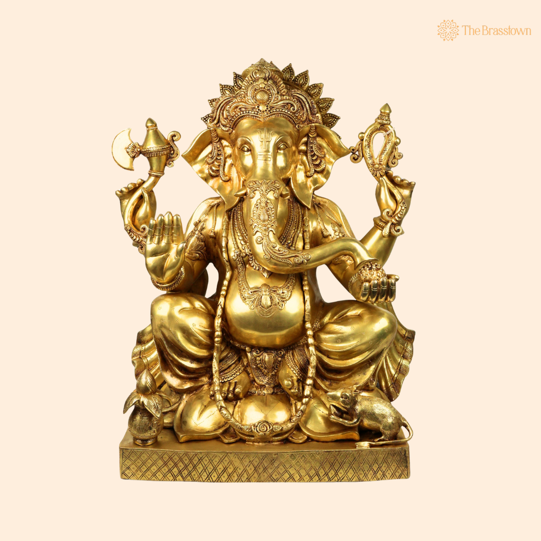 Handcrafted Ekdanta Brass Ganesh Idol – Sacred Vinayaka Vigneshwara Murti for Home Temple, Pooja &amp; Prosperity 30.5 Inch