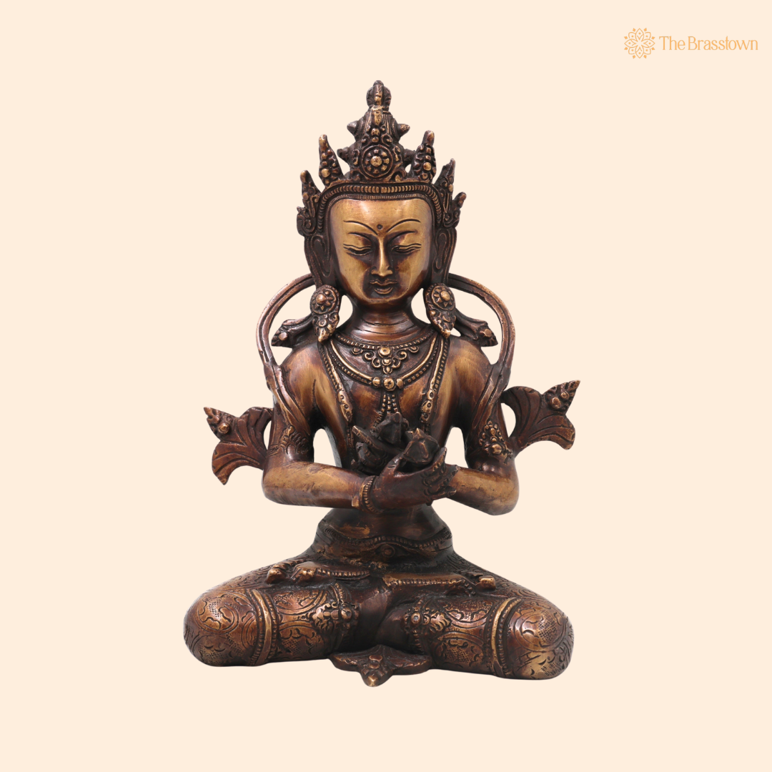Brass Vajradhara Gautama Buddha Idol – Handcrafted Buddha Ajita Bodhisattva Murti for Pooja, Home Décor &amp; Spiritual Gifting 11 Inch
