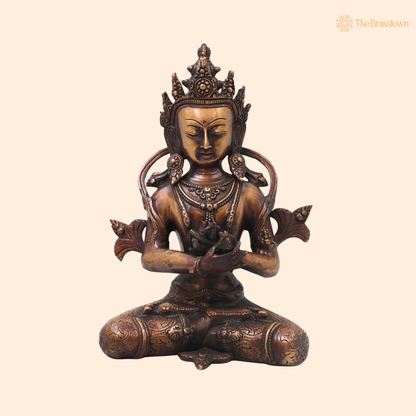 Brass Vajradhara Gautama Buddha Idol – Handcrafted Buddha Ajita Bodhisattva Murti for Pooja, Home Décor &amp; Spiritual Gifting 11 Inch