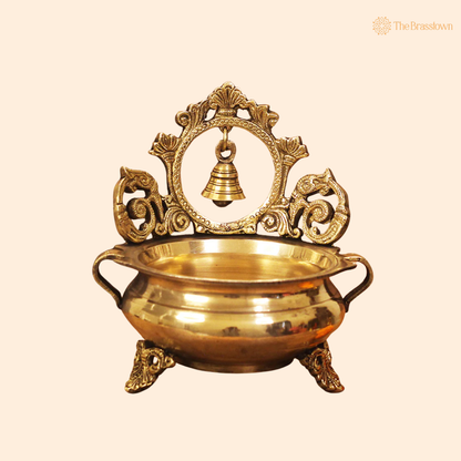 Handcrafted Brass Bell Urli 7 Inch front view – pure brass handcrafted India
