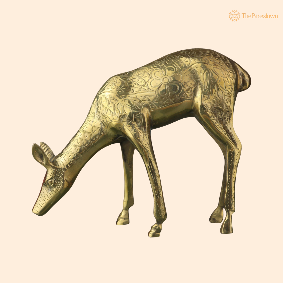 Brass Blackbuck Deer Idol 8 Inch front view – pure brass handcrafted India