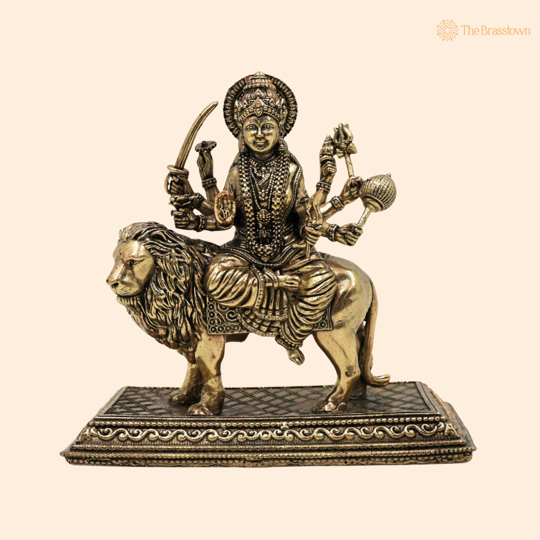 Brass Durga Maa Idol 4.5 Inch front view – pure brass handcrafted India