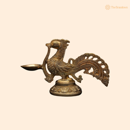 Antique Brass Bird Diya Oil 6 Inch front view – pure brass handcrafted India