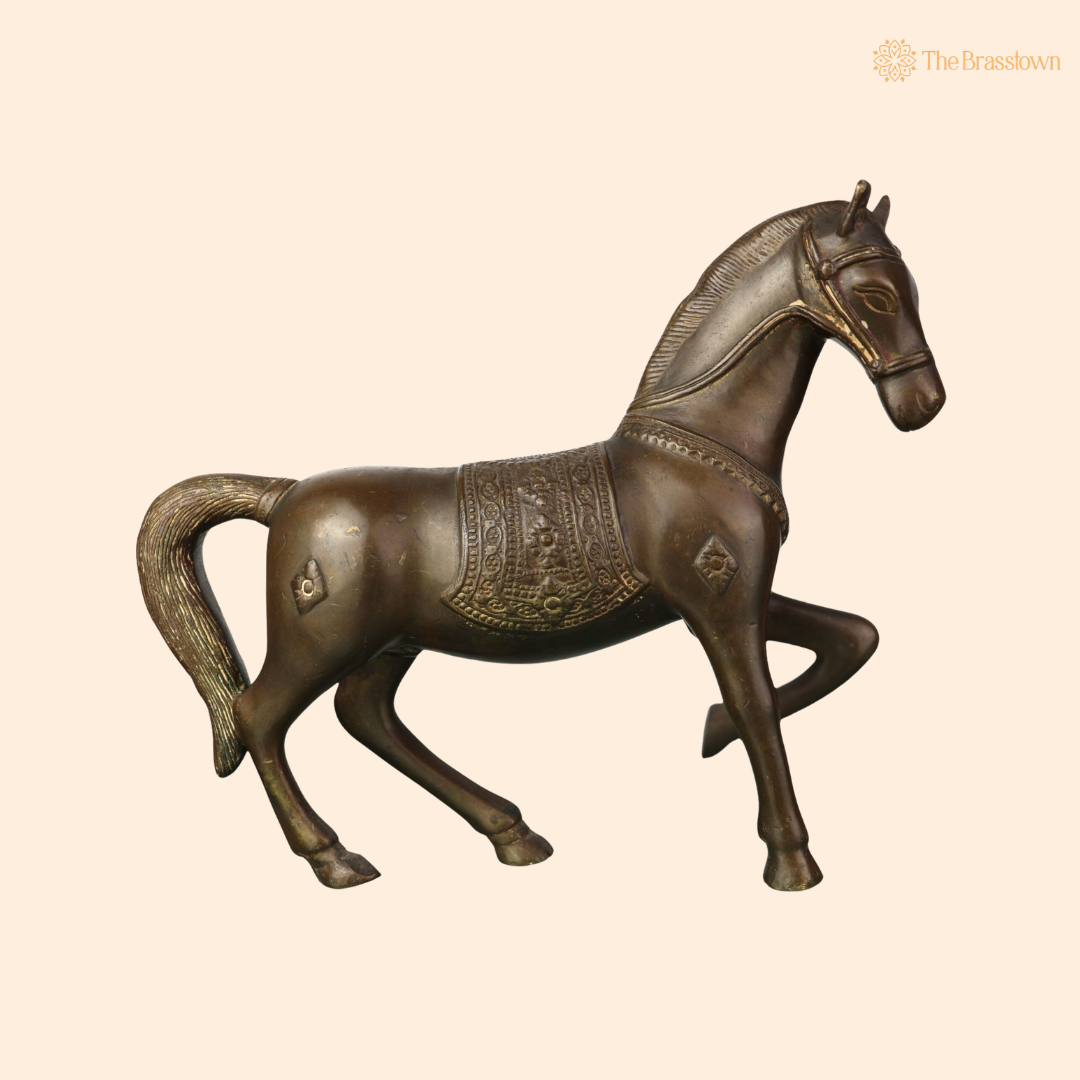 Premium Handcrafted Brass Horse Idol 12 Inch front view – pure brass handcrafted India