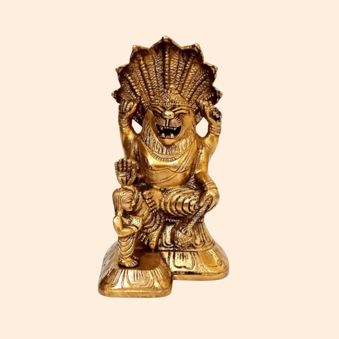 Handcrafted Brass Narasimha Idol 3 Inch front view – pure brass handcrafted India