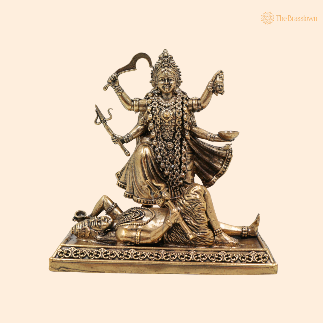 Divine Brass Mahakali Maa Idol 4 Inch front view – pure brass handcrafted India