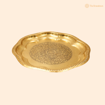 Traditional Brass Pooja Thali for Mandir – Peetal Pooja Plate (Pital Puja Thambalam) for Hindu Worship &amp; Temple Rituals 7.5 Inch
