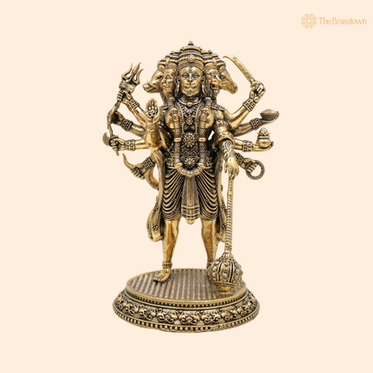 Brass Panchmukhi Hanuman Idol 6.5 Inch front view – pure brass handcrafted India