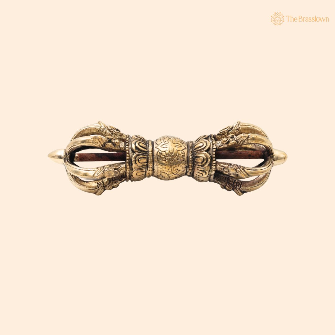 Brass Dorje / Vajra Idol – Tibetan Thunderbolt Scepter for Puja &amp; Spiritual Décor 3 Inch