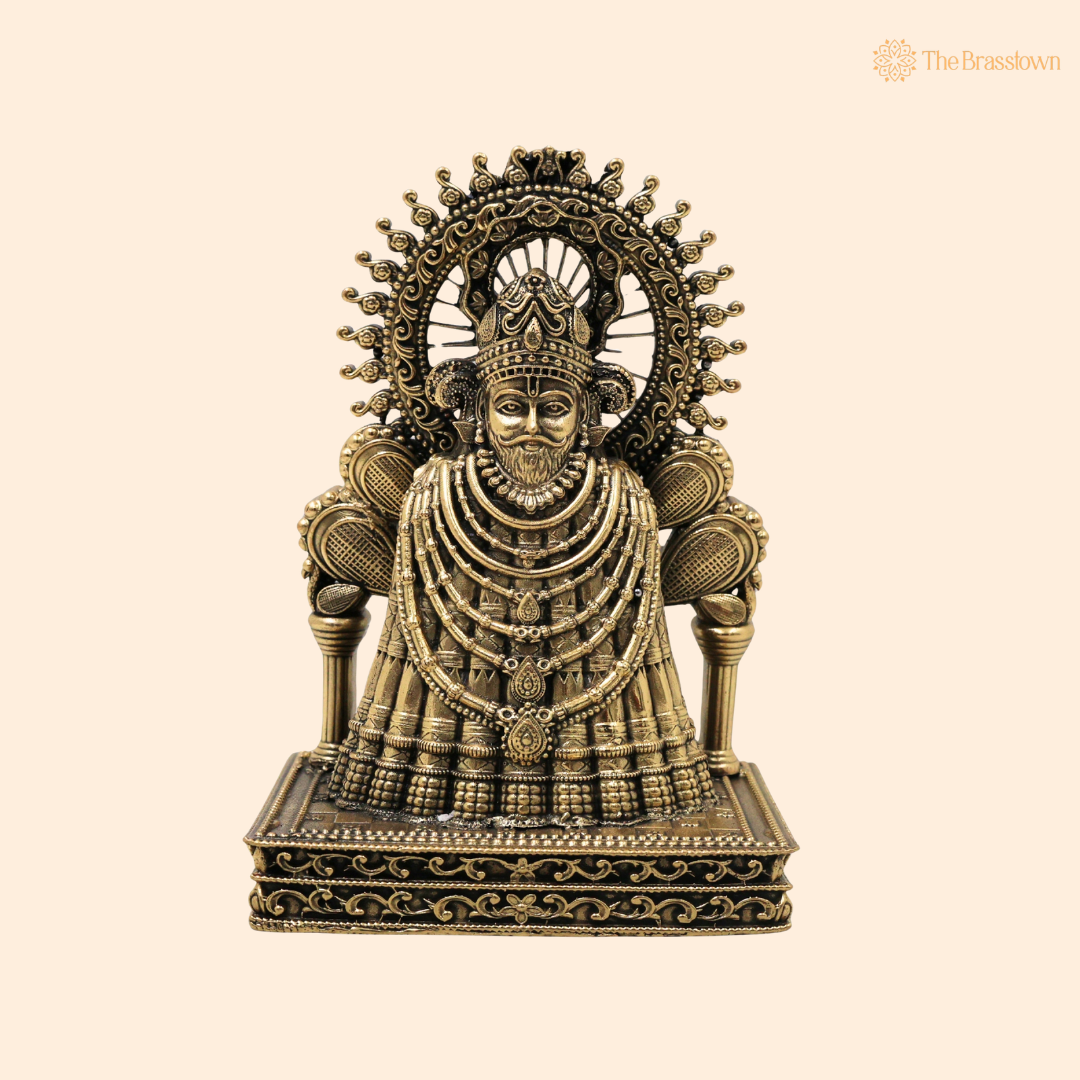 Brass Khatu Shyam Idol – Shyam Baba Murti for Puja, Home Mandir &amp; Spiritual Décor 5 Inch