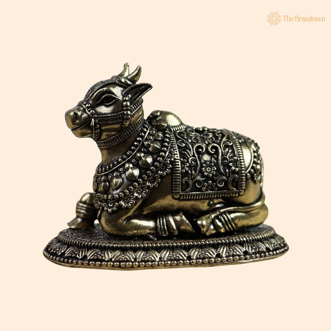 Handcrafted Brass Nandi 2 Inch front view – pure brass handcrafted India