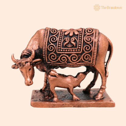 Copper Kamdhenu Cow Idol – Kamadhenu Murti for Pooja, Vastu, Home Decor &amp; Spiritual Gifting 1 Inch 1