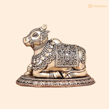 Antique Brass Nandi Statue 2.8 Inch front view – pure brass handcrafted India