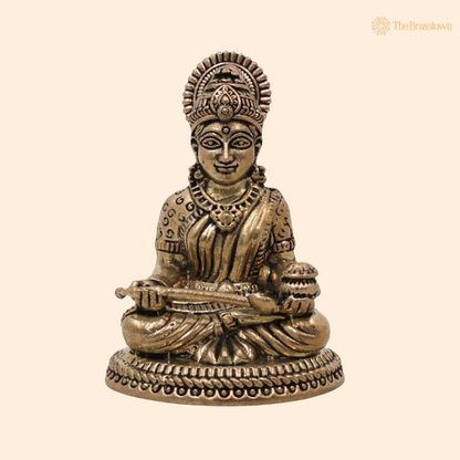 Handcrafted Brass Annapurneshwari Idol 2.5 Inch front view – pure brass handcrafted India
