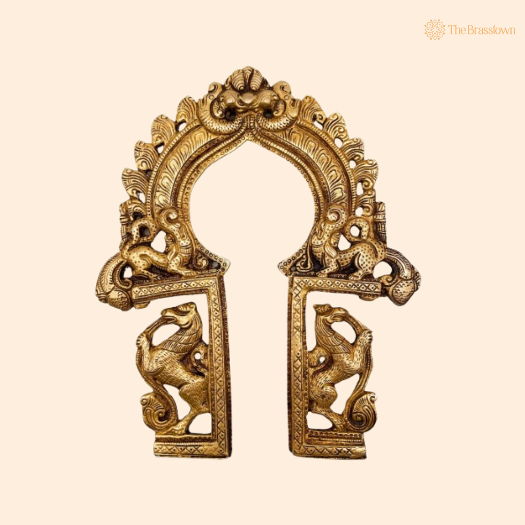Antique Brass Peacock Temple Arch Frame 10 Inch