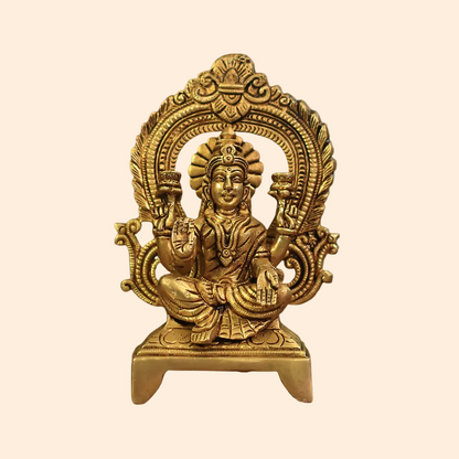 Handcrafted Brass Laxmi Idol 6.5 Inch front view – pure brass handcrafted India