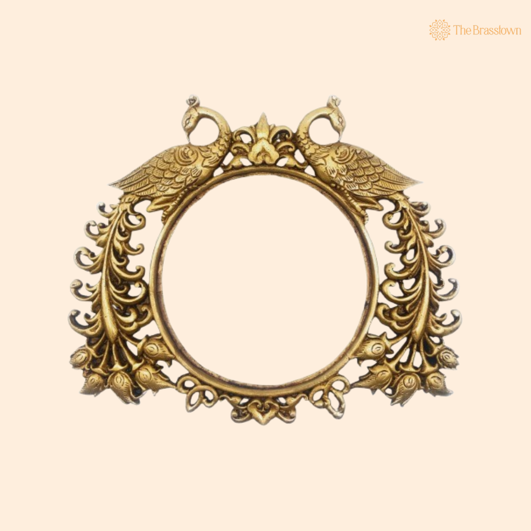 Antique Brass Peacock Motif Frame 8.5 Inch