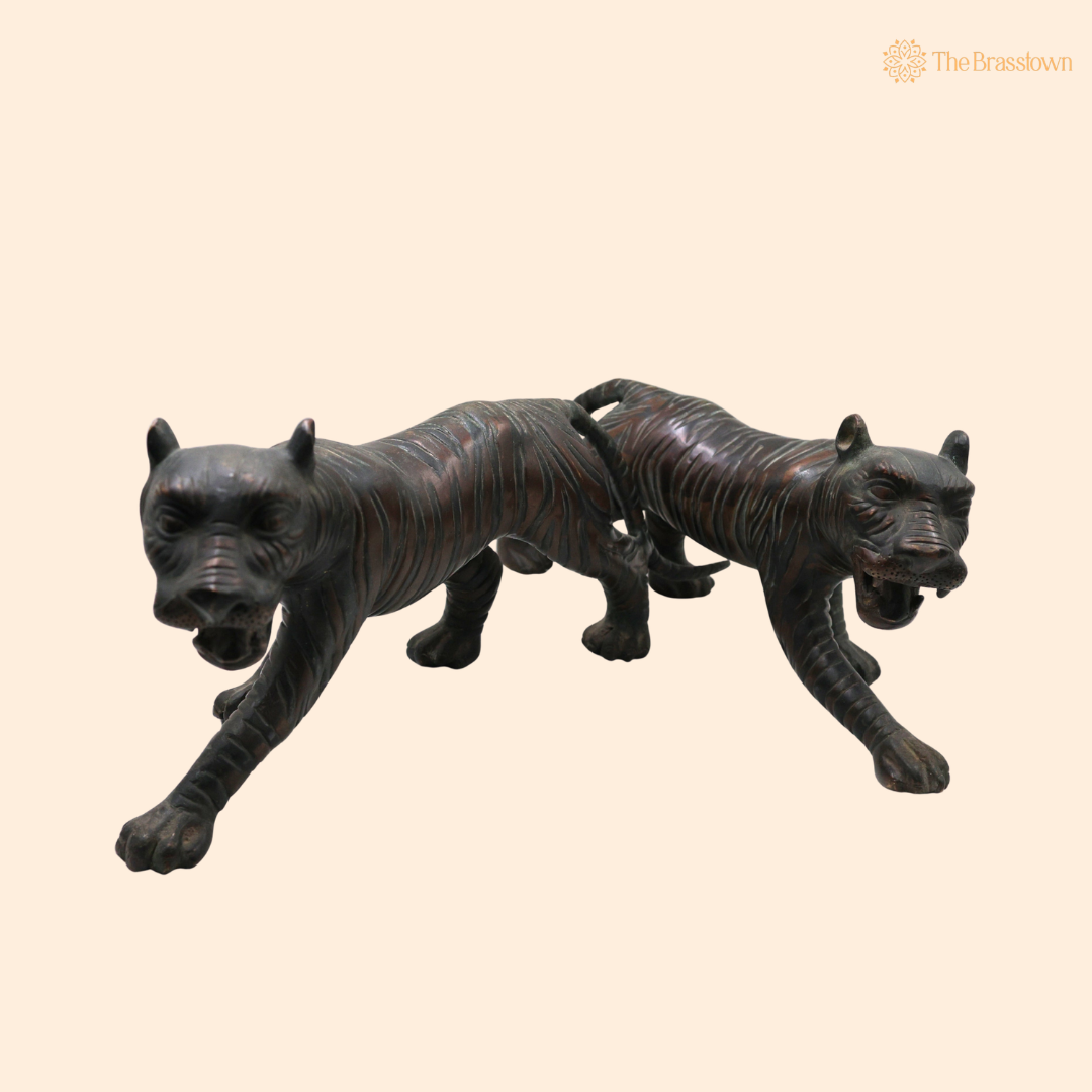 Handcrafted Brass Tiger Figurine (set of 2)-Royal Tiger Murti for Home, Office &amp; Table Décor 6.5 Inch
