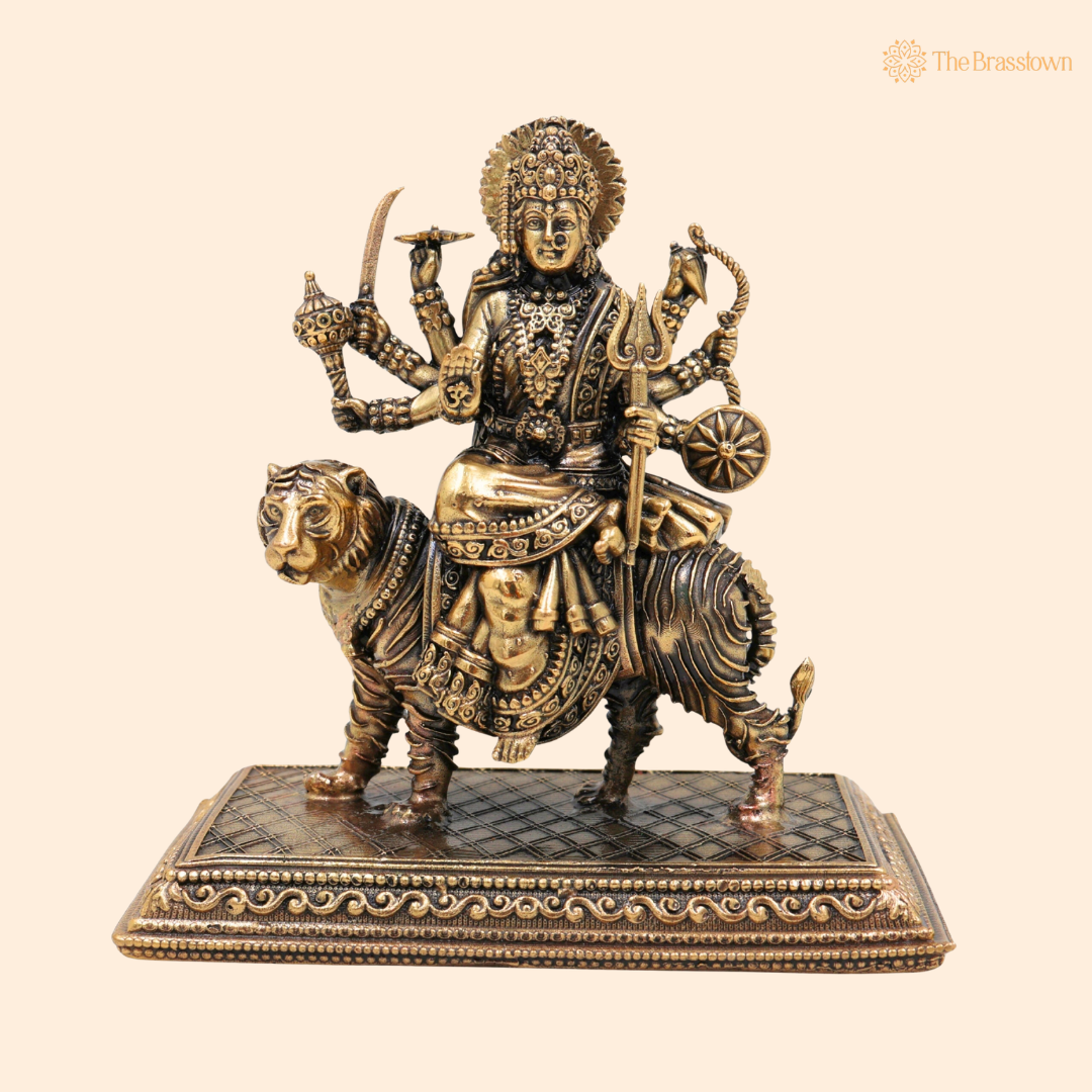 Brass Maa Durga Idol 4.5 Inch front view – pure brass handcrafted India