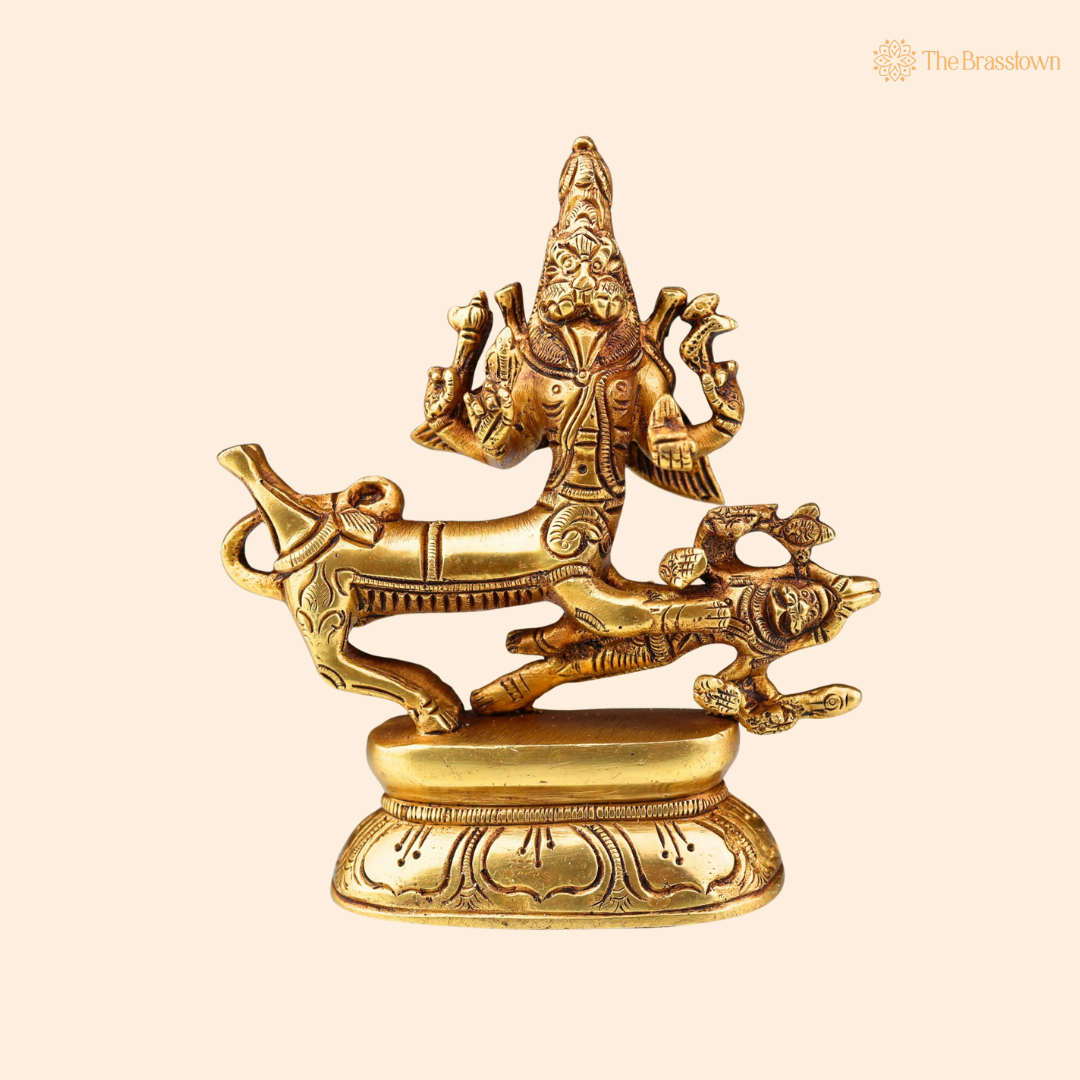 Brass Shiva Sharabha Avatar Idol 5.5 Inch front view – pure brass handcrafted India