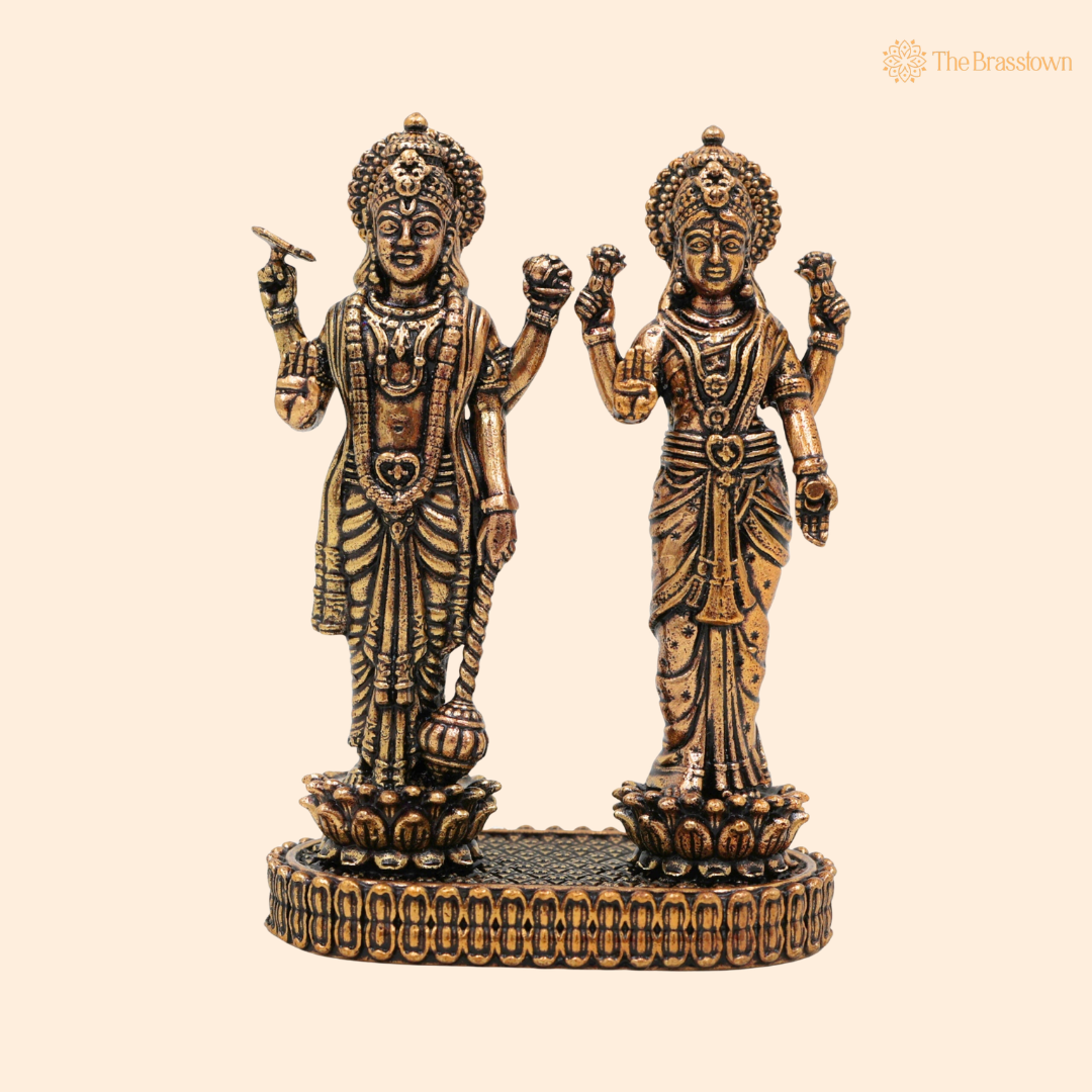 Handcrafted Brass Standing Vishnu and 3 Inch front view – pure brass handcrafted India