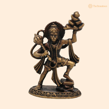 Brass Hanuman Idol with Sanjeevini 2 Inch front view – pure brass handcrafted India