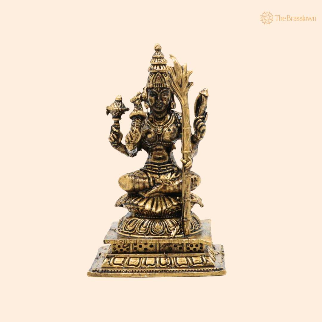 Brass Kamakshi Idol 2 Inch front view – pure brass handcrafted India