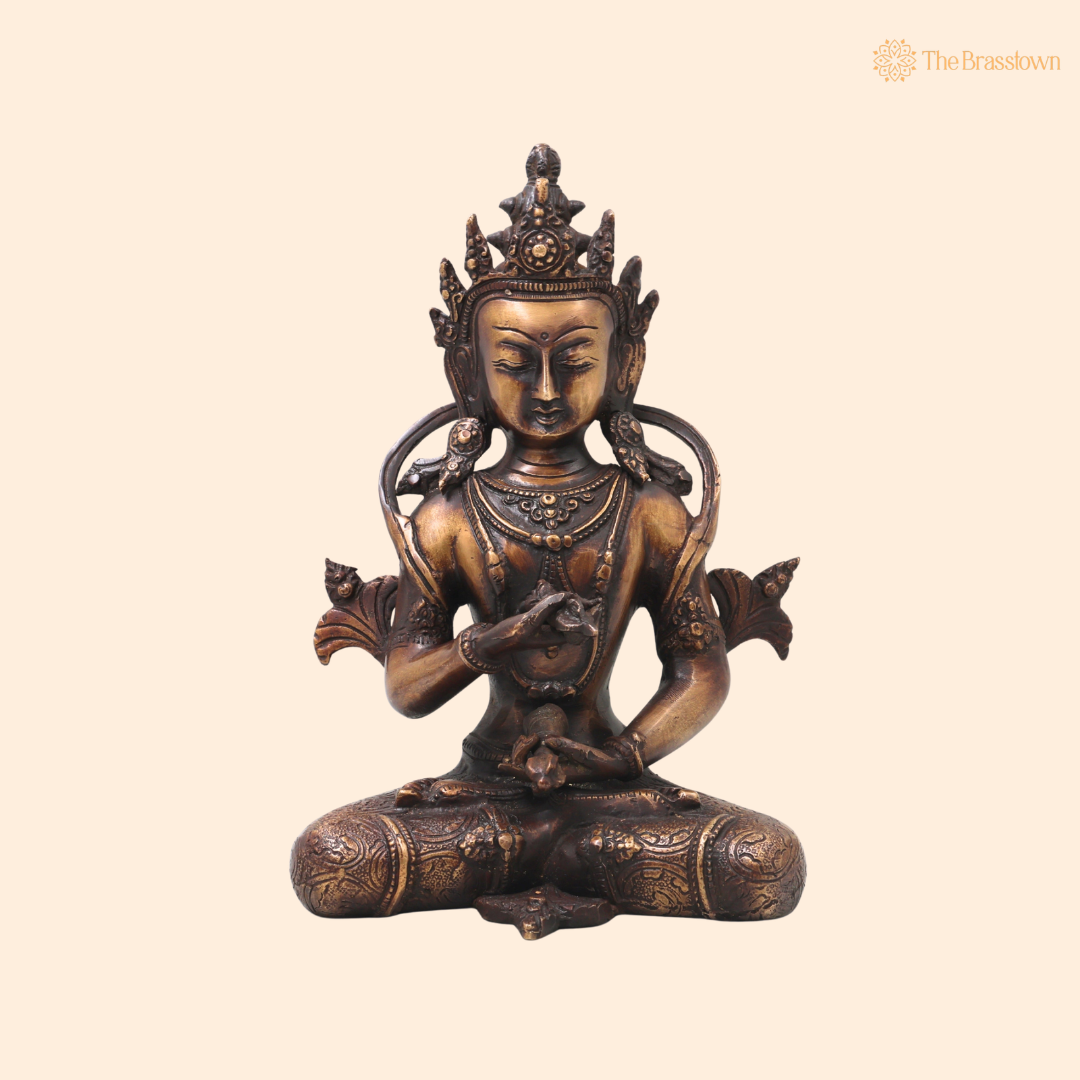 Brass Vajrasattva Idol Murti – Handcrafted Dorje Sempa Buddhist Murti for Pooja, Meditation, Home Décor &amp; Spiritual Gifting 11 Inch