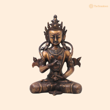 Brass Vajrasattva Idol Murti – Handcrafted Dorje Sempa Buddhist Murti for Pooja, Meditation, Home Décor &amp; Spiritual Gifting 11 Inch