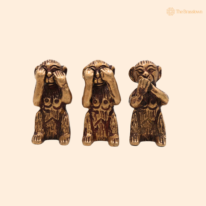 Brass Three Wise Monkeys Idol – Gandhiji Ke Teen Bandar Statue for Home Décor, Office Desk &amp; Gifting  2 Inch