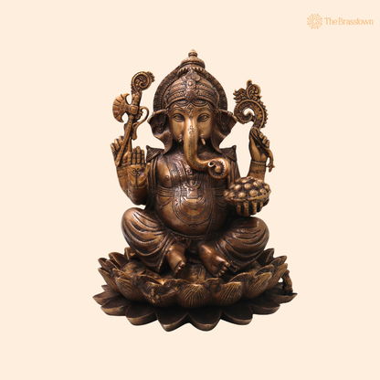 Brass Ganesha Ganapati Vinayaka Idol – Traditional Chola Style Ganapati Vinayaka Murti for Pooja, Home Mandir, Décor &amp; Gifting 13 Inch