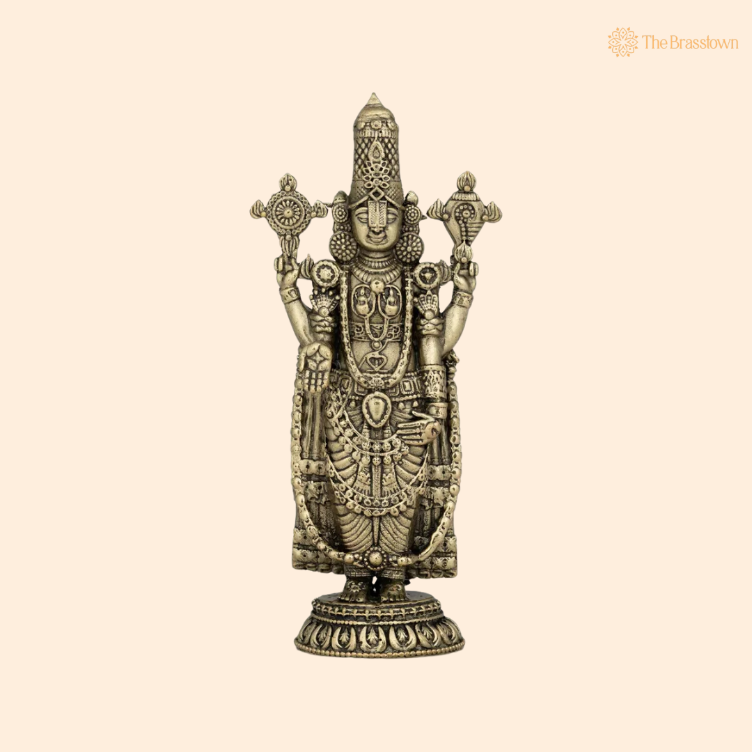 Brass Venkateshvara Idol 4.5 Inch front view – pure brass handcrafted India