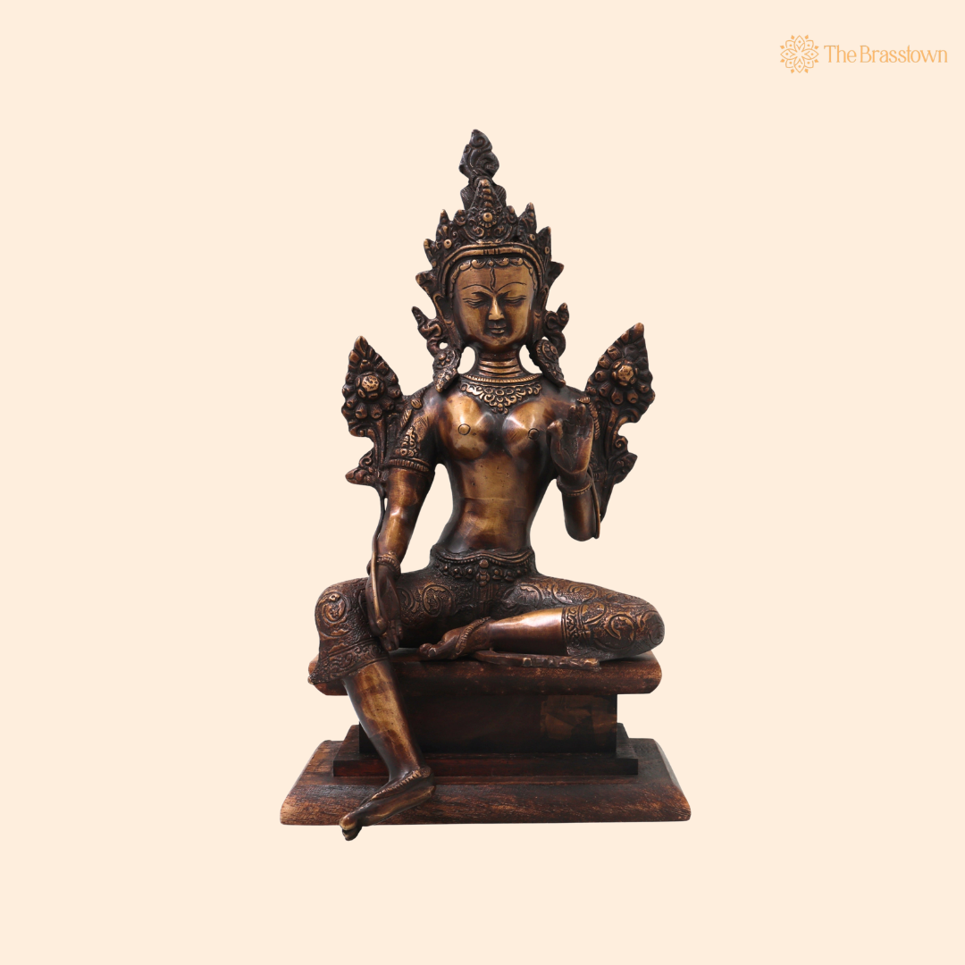 Brass Maa Tara Idol Murti – Handcrafted Mahavidya Tara Devi Statue for Pooja, Home Mandir, Spiritual Décor &amp; Gifting 14 Inch