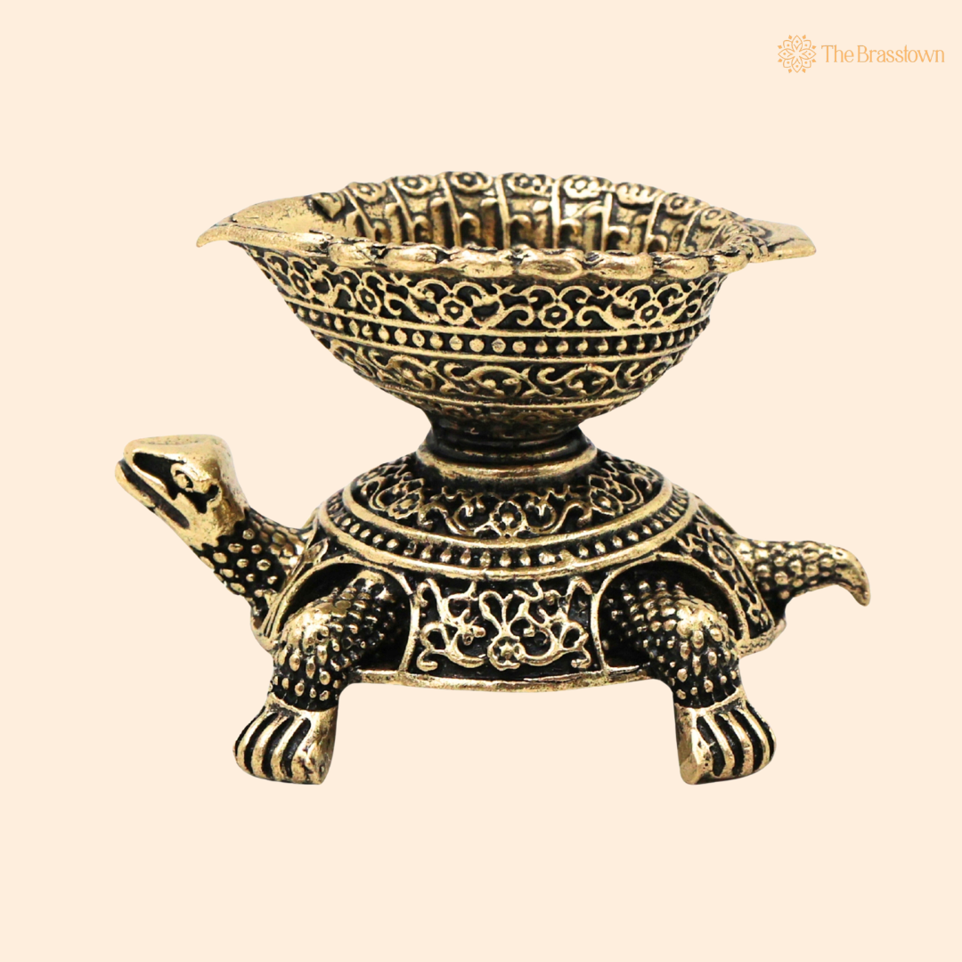 Brass Superfine Designer Tortoise Lamp – Decorative Puja Oil Lamp for Home Mandir &amp; Spiritual Décor 1.5 Inch