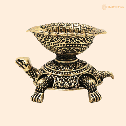 Brass Superfine Designer Tortoise Lamp – Decorative Puja Oil Lamp for Home Mandir &amp; Spiritual Décor 1.5 Inch