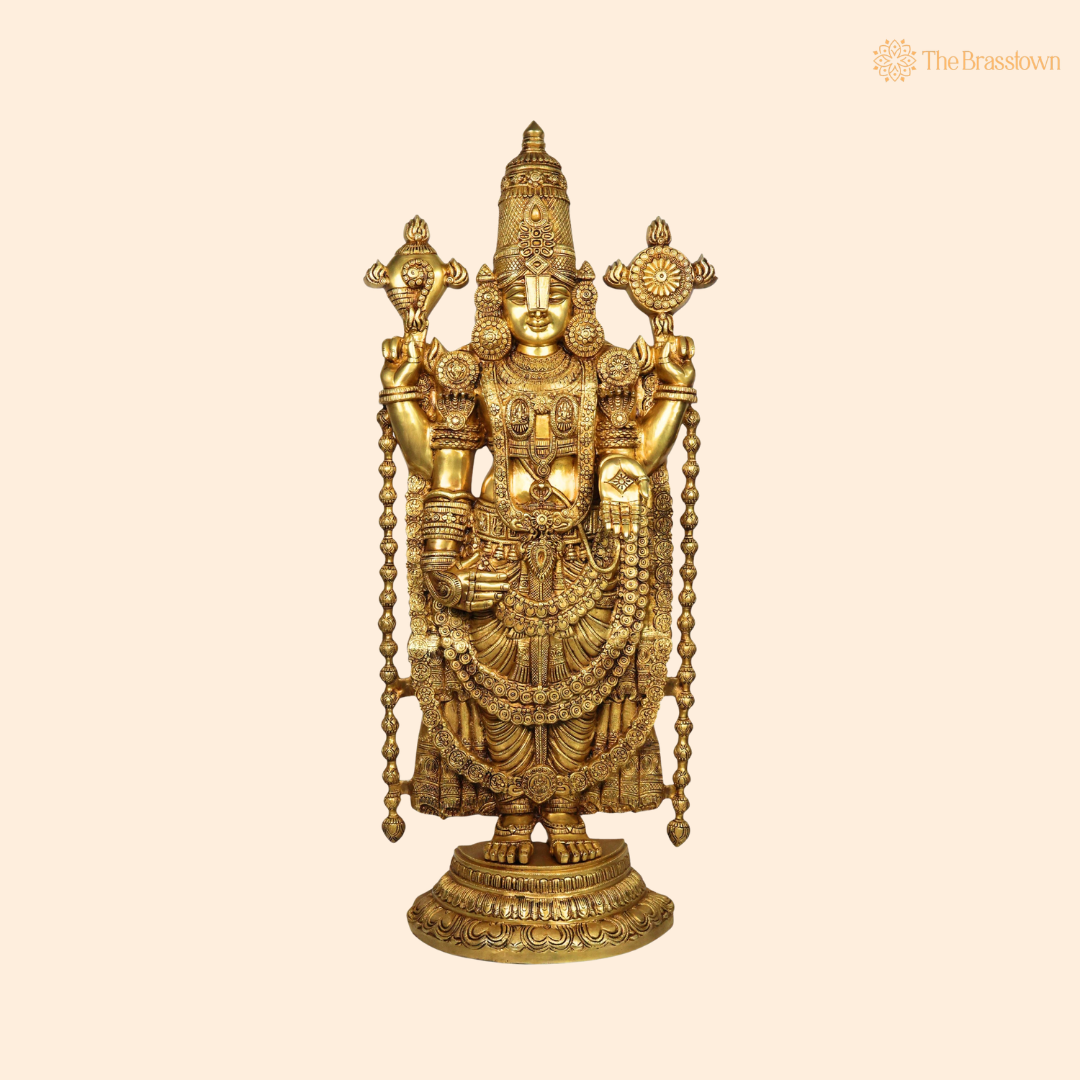 Brass Venkateswara Balaji Srinivasa Govinda Tirupati Perumal Idol – Tirupati Balaji Statue for Puja &amp; Home Mandir 47 Inch